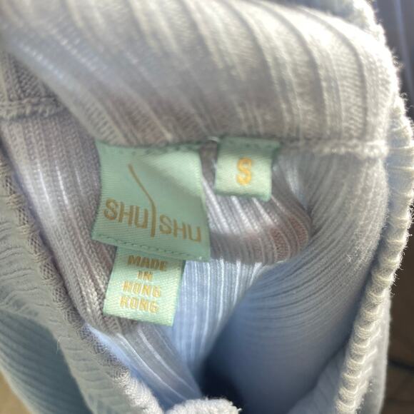 VTG Shu Shu Full Zip Ribbed Cardigan Sweater in Baby Blue Size Small - Picture 4 of 4